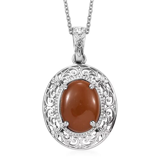 Genuine Oregon Chocolate Caramel Opal Pendant with 20" Stainless Steel Necklace - Picture 1 of 3